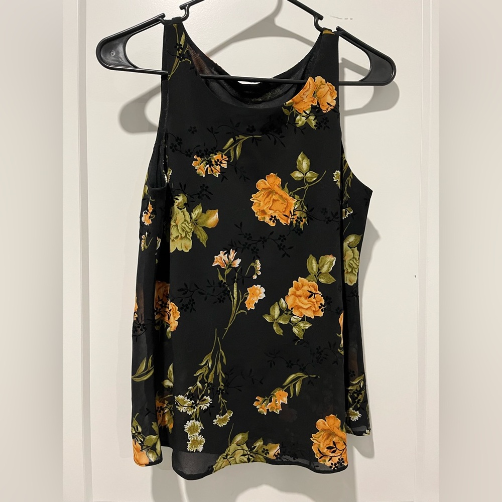 Unbranded Floral Sleeveless Black Dress Tank